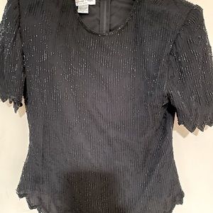 Laurence Kazar black beaded silk shirt, size PS